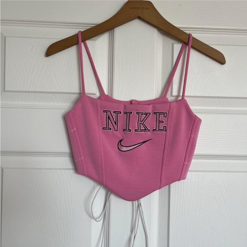Upcycled bubblegum pink cropped Nike corset top🍬👟